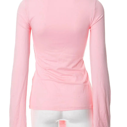 Women'S Solid Knot Front Split Hem Tee, Casual Chic Basic Feminine Long Sleeve Sweetheart Neck T-Shirt for Fall, Women'S Clothing for Daily Wear Top