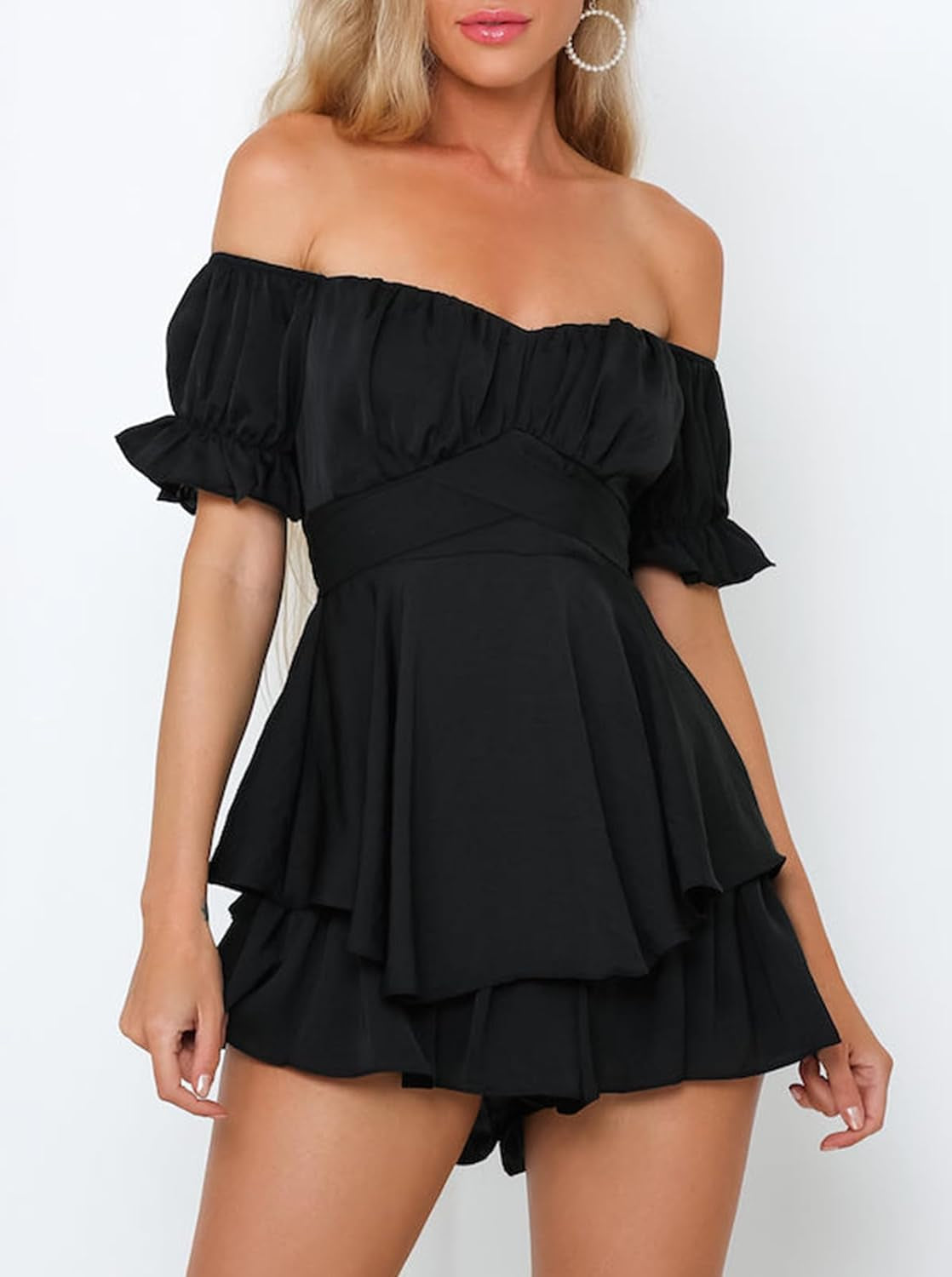 Chic Women’s Boho Off-Shoulder Ruffle Romper - Perfect for Summer Parties and Casual Outings