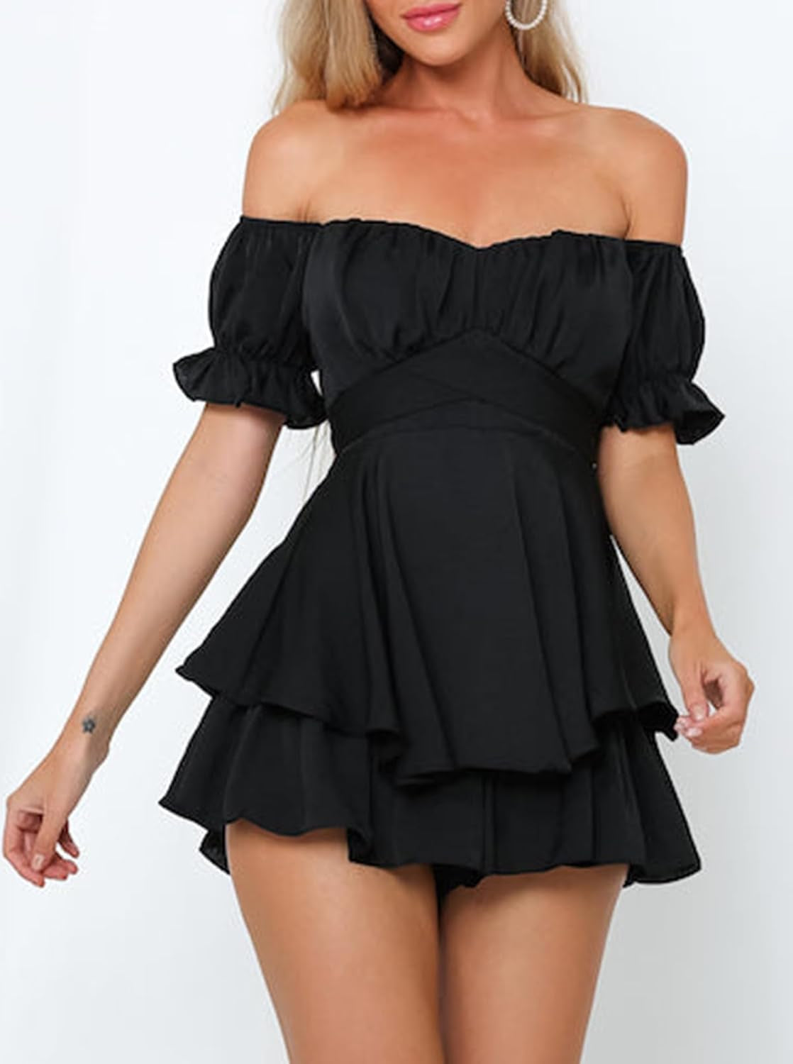 Chic Women’s Boho Off-Shoulder Ruffle Romper - Perfect for Summer Parties and Casual Outings