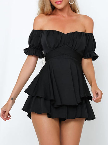 Chic Women’s Boho Off-Shoulder Ruffle Romper - Perfect for Summer Parties and Casual Outings