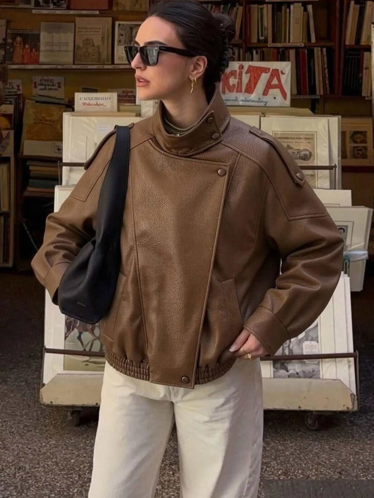 Stylish Women's Fall & Winter Streetwear Motorcycle Jacket - Casual Leather-Look Long Sleeve with Unique Asymmetrical Design and Stand Collar, Available in Multiple Colors