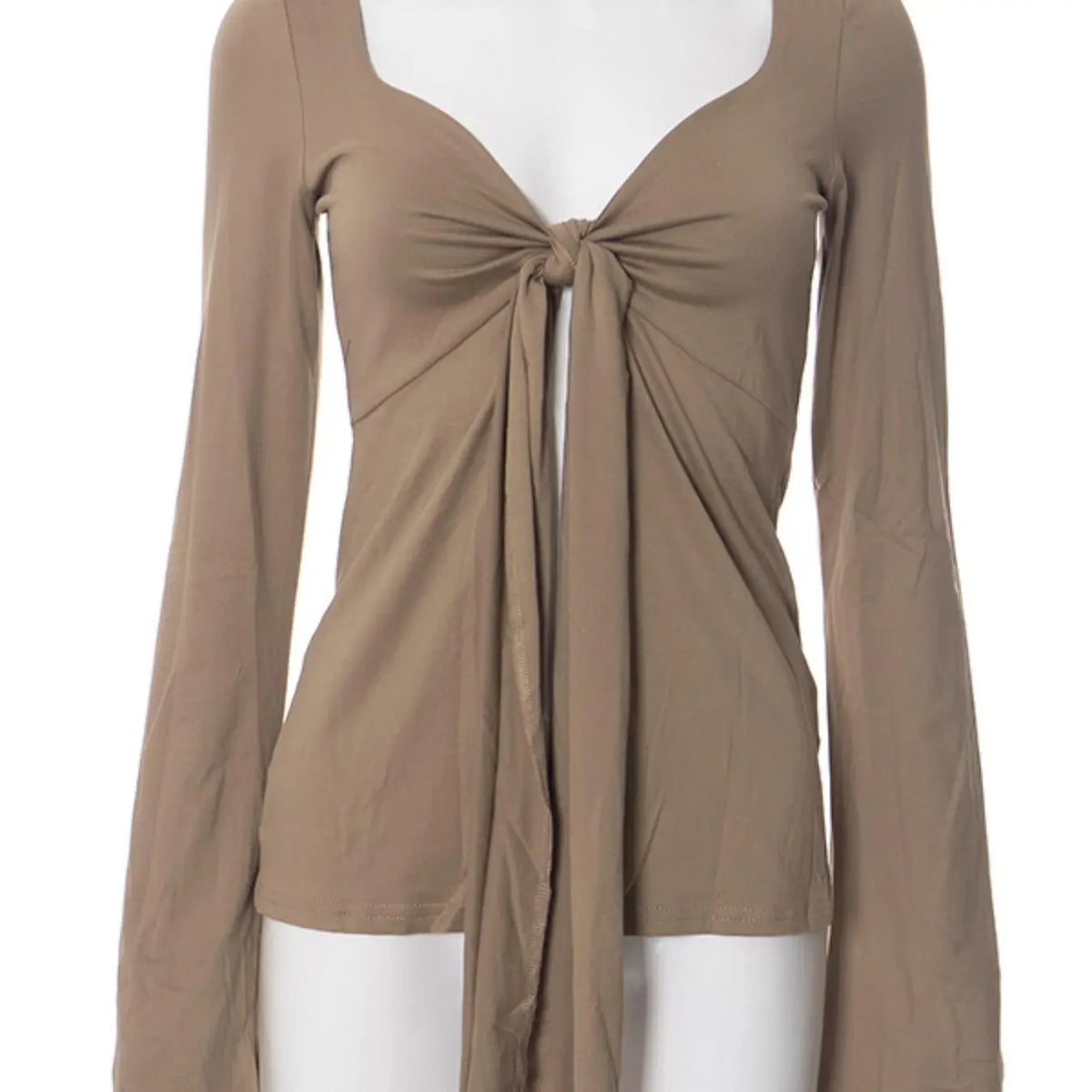 Women'S Solid Knot Front Split Hem Tee, Casual Chic Basic Feminine Long Sleeve Sweetheart Neck T-Shirt for Fall, Women'S Clothing for Daily Wear Top